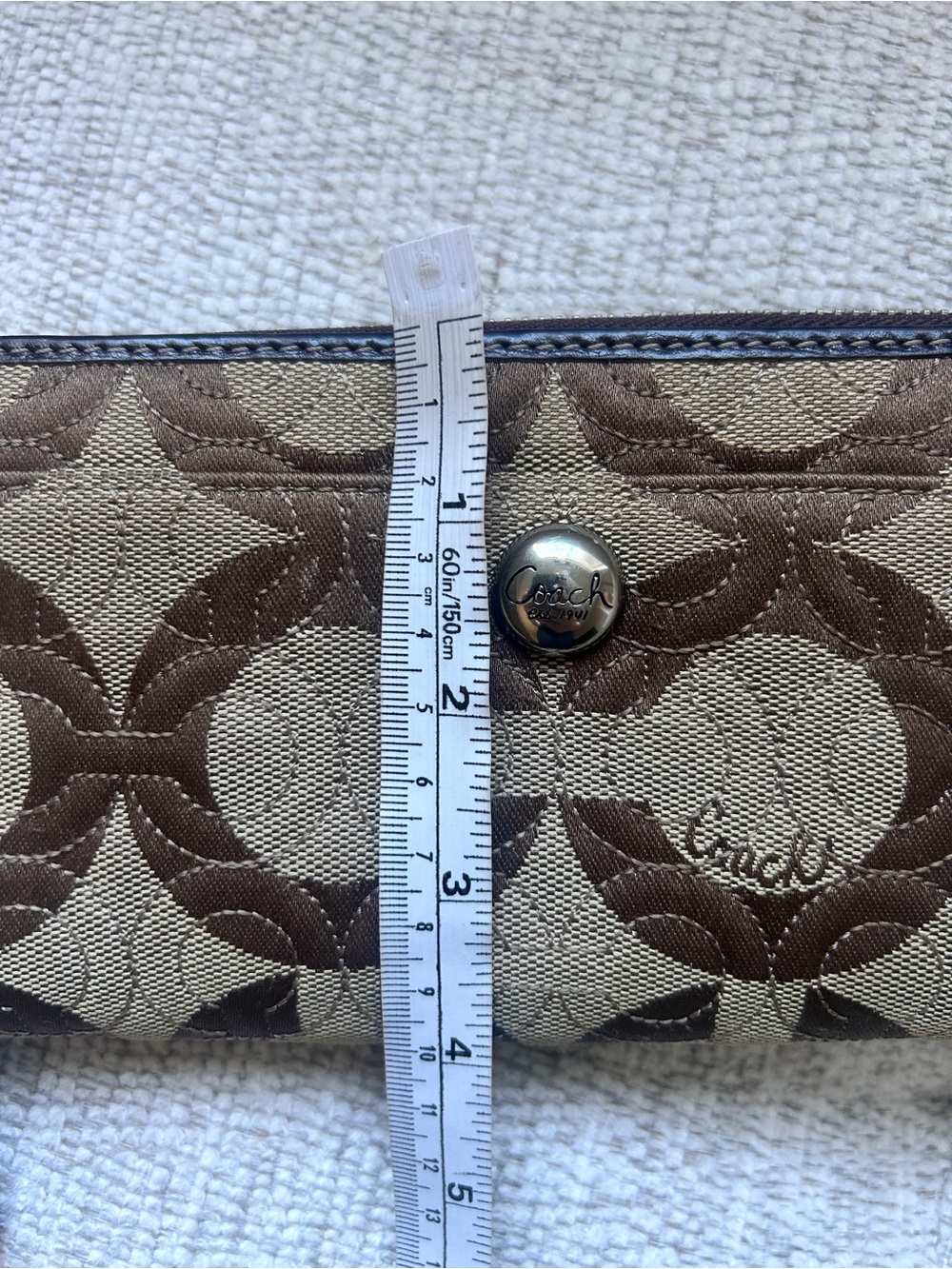 Coach Signature Canvas Leather Zip Around Brown Wallet Pre-Owned - Picture 9 of 10